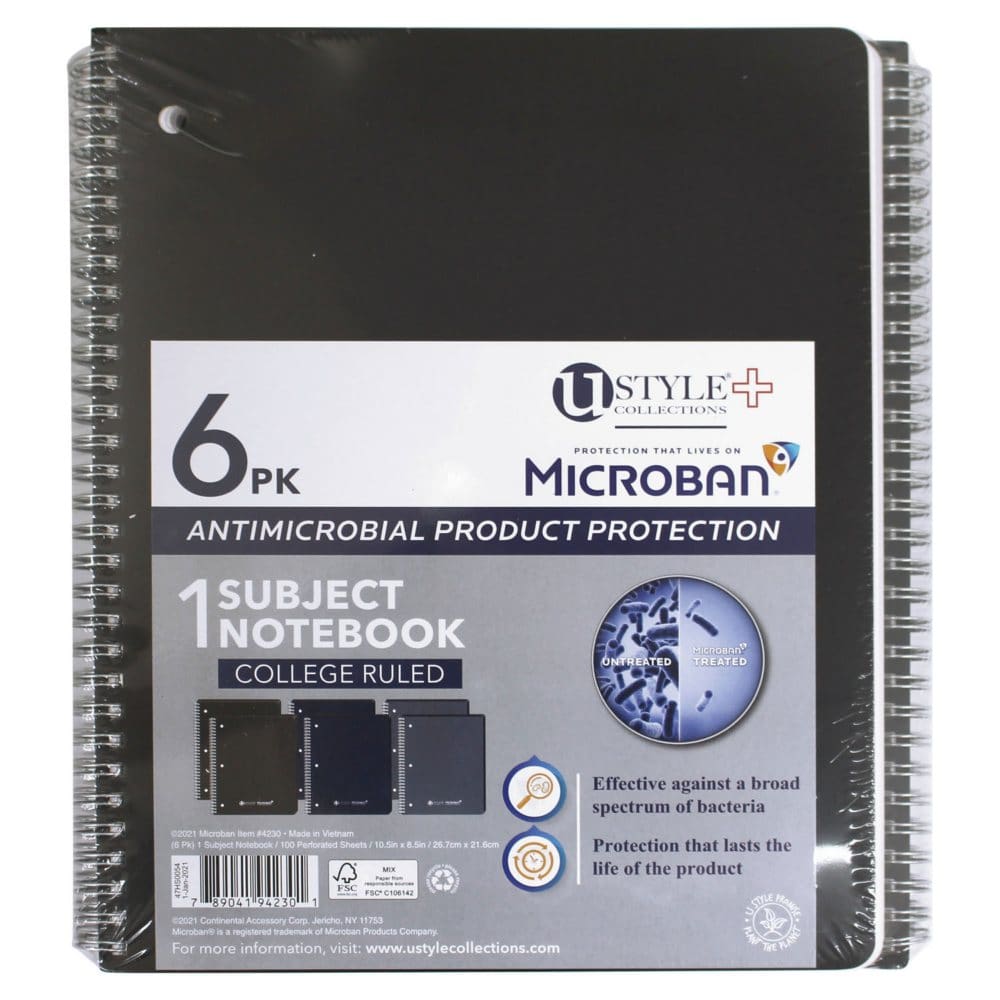 Ban Notebook U Style Microban Premium 1 Subject Notebook, College Rule, 6 Pk, 100 ...