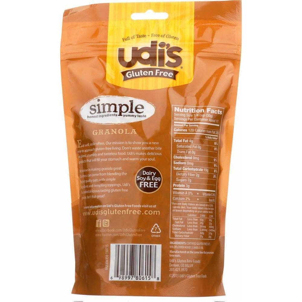 UDIS Udi'S 100% Whole Grain Gluten Free Granola Au Naturel, Dairy Soy & Nut Free, 12 Oz