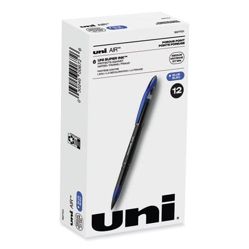 uniball Air Porous Roller Ball Pen Stick Medium 0.7 Mm Blue Ink Black Barrel Dozen - School Supplies - uniball®