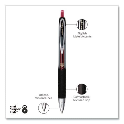 uniball Signo 207 Gel Pen Retractable Micro 0.5 Mm Red Ink Smoke/black/red Barrel Dozen - School Supplies - uniball®