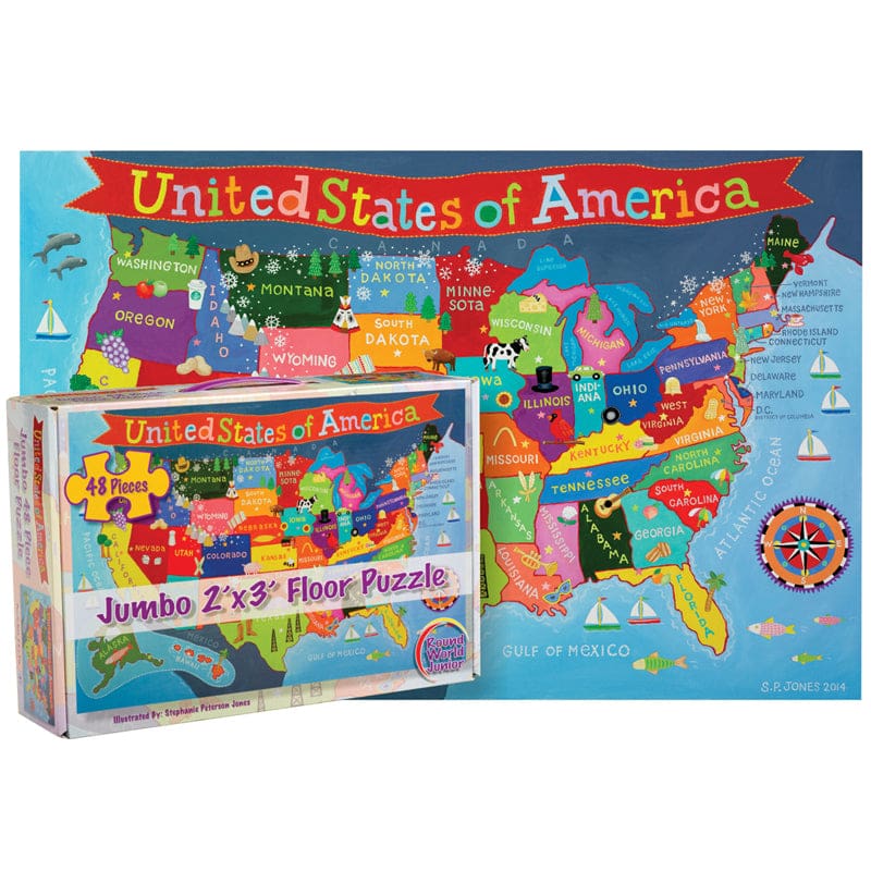 United States Floor Puzzle For Kids (Pack of 2) - Floor Puzzles - Round World Products