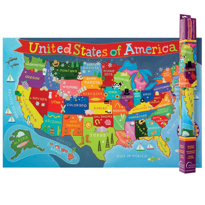 United States Map For Kids (Pack of 2) - Maps & Map Skills - Round World Products
