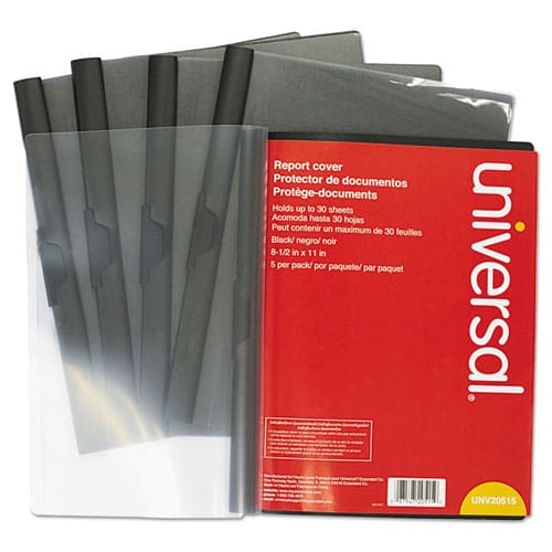 Universal Clip-style Report Cover Clip Fastener 8.5 X 11 Clear/black 5/pack - School Supplies - Universal®