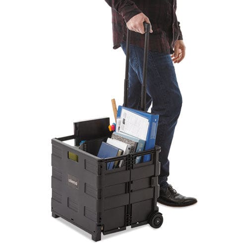 Universal Collapsible Mobile Storage Crate Plastic 18.25 X 15 X 18.25 To 39.37 Black - Office - Universal®