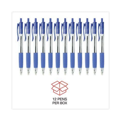 Universal Comfort Grip Ballpoint Pen Retractable Medium 1 Mm Blue Ink Clear Barrel Dozen - School Supplies - Universal™