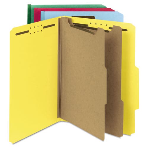 Universal Deluxe Six-section Pressboard End Tab Classification Folders 2 Dividers 6 Fasteners Letter Size Bright Red 10/box - School