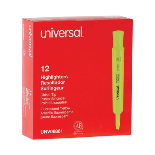 Universal Desk Highlighters Fluorescent Yellow Ink Chisel Tip Yellow Barrel Dozen - School Supplies - Universal™