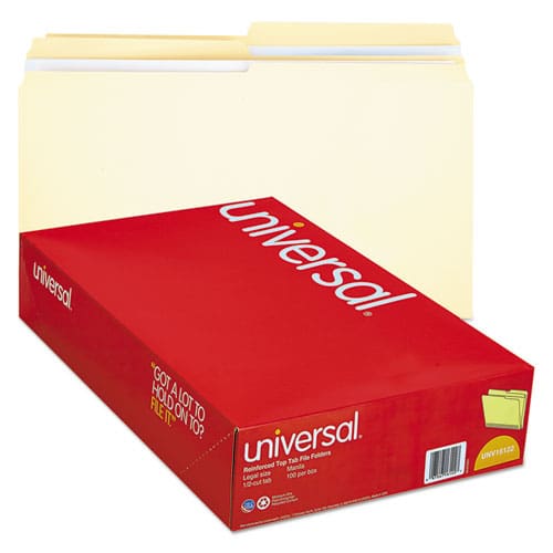 Universal Double-ply Top Tab Manila File Folders 1/2-cut Tabs: Assorted Legal Size 0.75 Expansion Manila 100/box - School Supplies -