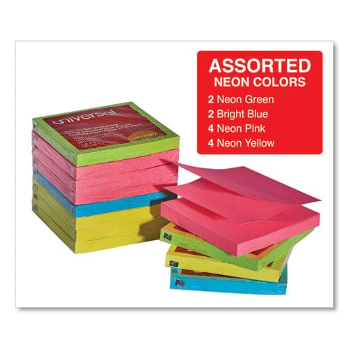 Universal Fan-folded Self-stick Pop-up Note Pads 3 X 3 Assorted Neon Colors 100 Sheets/pad 12 Pads/pack - School Supplies - Universal®
