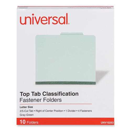 Universal Four-section Pressboard Classification Folders 2 Expansion 1 Divider 4 Fasteners Letter Size Gray-green 10/box - School Supplies -