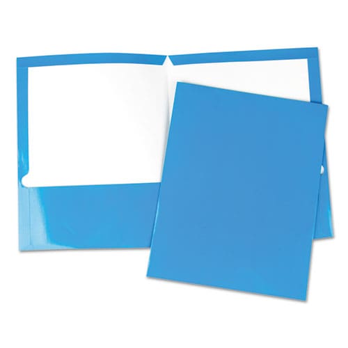 Universal Laminated Two-pocket Folder Cardboard Paper 100-sheet Capacity 11 X 8.5 Blue 25/box - School Supplies - Universal®