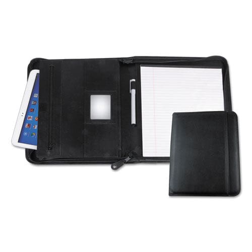 Universal Leather Textured Zippered Padfolio With Tablet Pocket 10 3/4 X 13 1/8 Black - School Supplies - Universal®