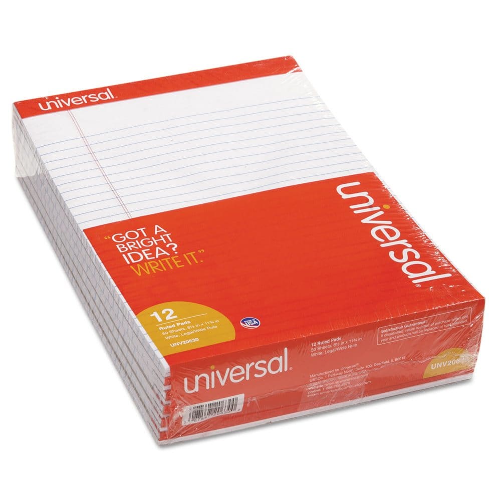 Universal Perforated Edge Writing Pad Legal Ruled Letter White 50-Sheet Pads 12ct. - Writing Pads & Notebooks - Universal