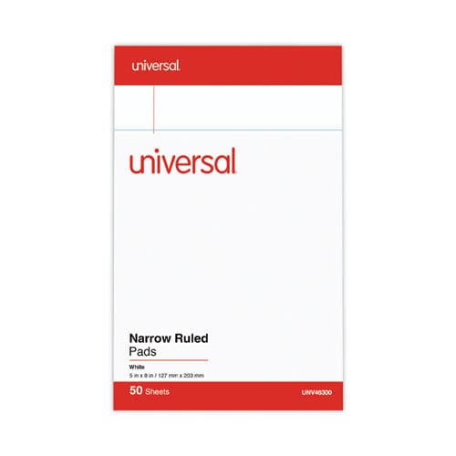 Universal Perforated Ruled Writing Pads Narrow Rule Red Headband 50 White 5 X 8 Sheets Dozen - School Supplies - Universal®