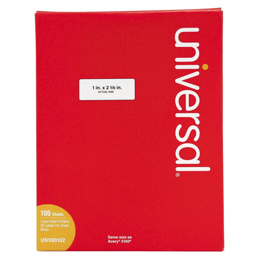 Universal Permanent Labels Laser 1 x 2 5/8 White 3000ct. - Labels & Label Makers - Universal