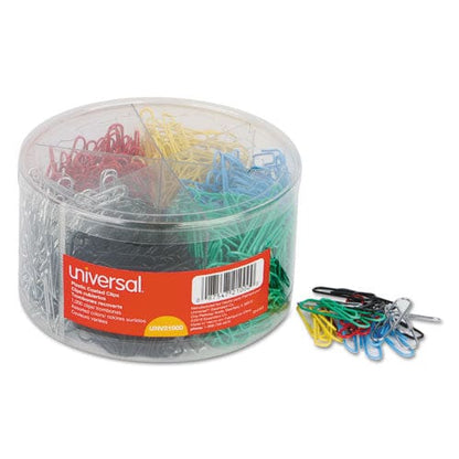 Universal Plastic-coated Paper Clips With Six-compartment Organizer Tub #3 Assorted Colors 1,000/pack - Office - Universal®