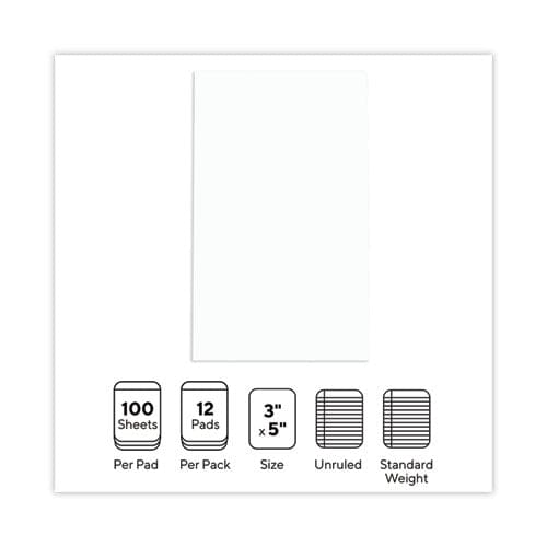 Universal Scratch Pads Unruled 3 X 5 White 100 Sheets 12/pack - School Supplies - Universal®
