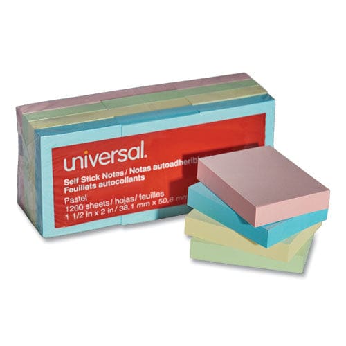 Universal Self-stick Note Pads 1.5 X 2 Assorted Pastel Colors 100 Sheets/pad 12 Pads/pack - School Supplies - Universal®
