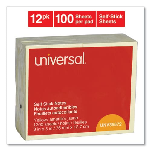 Universal Self-stick Note Pads 3 X 5 Yellow 100 Sheets/pad 12 Pads/pack - School Supplies - Universal®