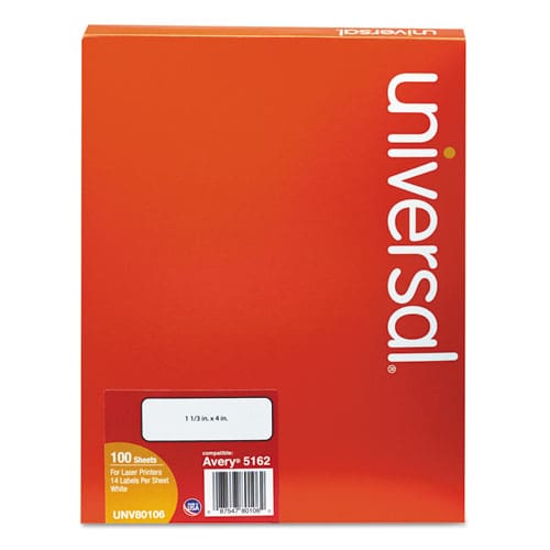 Universal White Labels Inkjet/laser Printers 1.33 X 4 White 14/sheet 100 Sheets/box - Office - Universal®