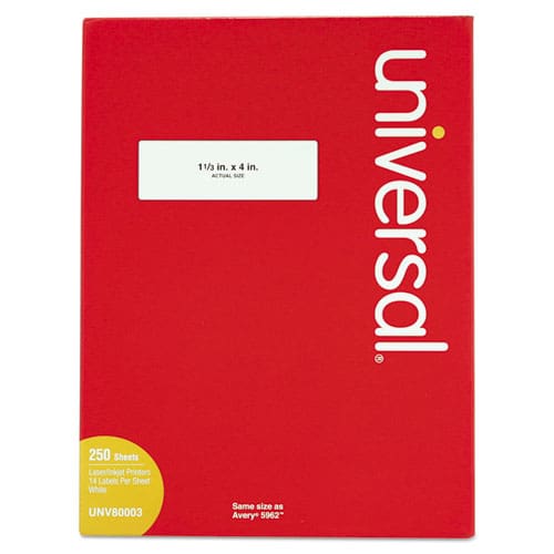 Universal White Labels Inkjet/laser Printers 1.33 X 4 White 14/sheet 250 Sheets/box - Office - Universal®