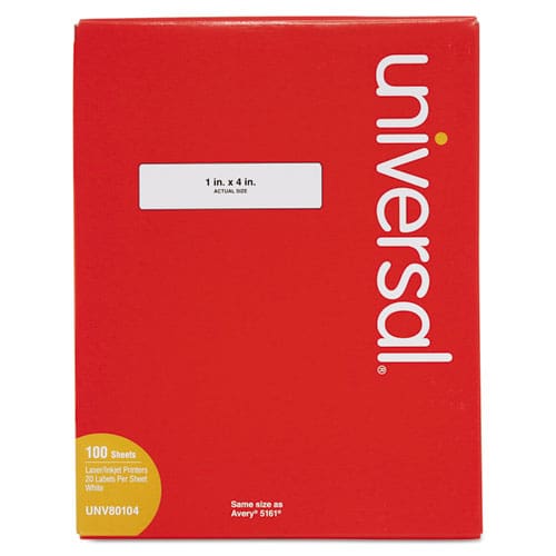 Universal White Labels Inkjet/laser Printers 1 X 4 White 20/sheet 100 Sheets/box - Office - Universal®
