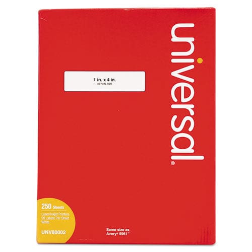 Universal White Labels Inkjet/laser Printers 1 X 4 White 20/sheet 250 Sheets/box - Office - Universal®