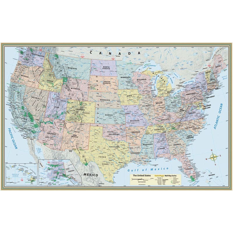 Us Map Laminated Poster 50 X 32 (Pack of 6) - Maps & Map Skills - Barcharts Inc.