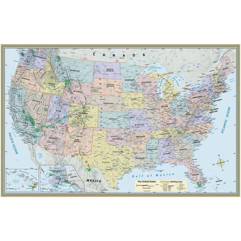 Us Map Laminated Poster 50 X 32 (Pack of 6) - Maps & Map Skills - Barcharts Inc.