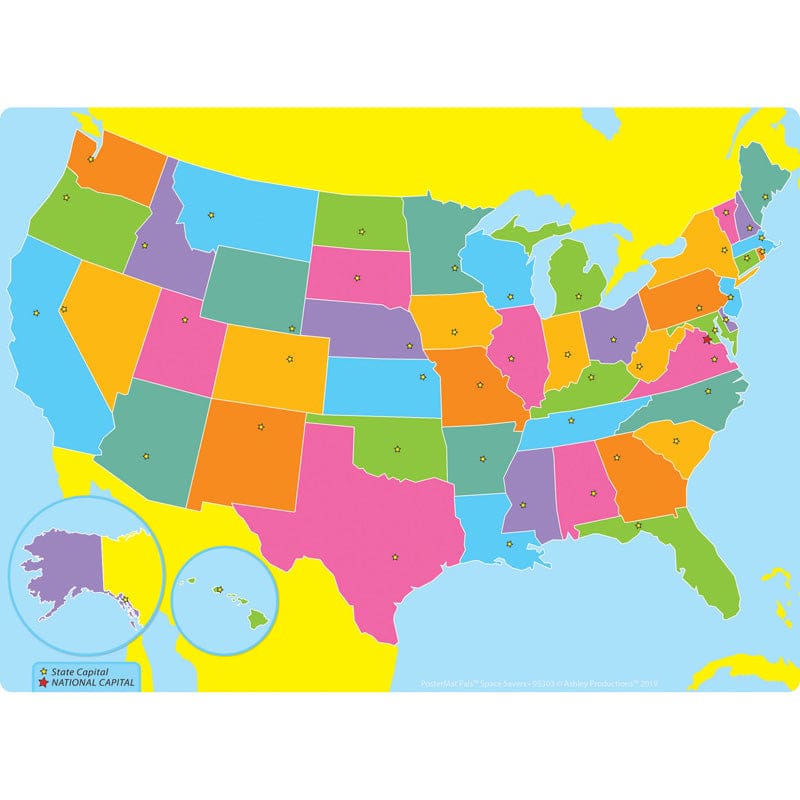 Us Map Space Savers Postermat Pals Smart Poly Single Sided (Pack of 12) - Social Studies - Ashley Productions