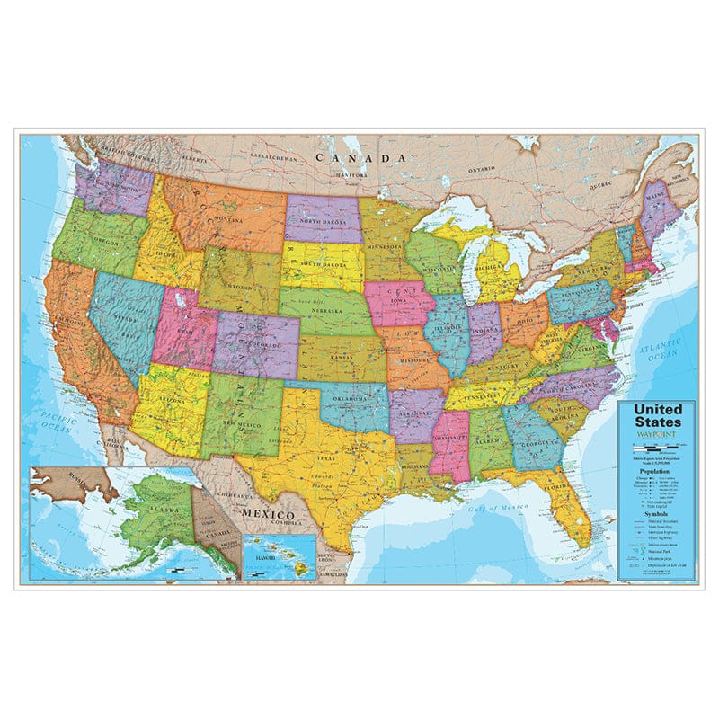 Usa 24X36In Laminated Wall Map Blue Ocean (Pack of 2) - Maps & Map Skills - Round World Products