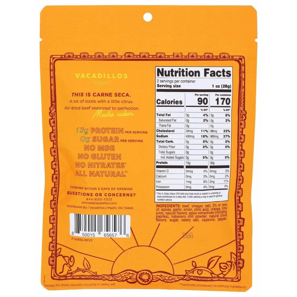 VACADILLOS Grocery > SHELF STABLE JERKY & MEAT SNACKS VACADILLOS: Carne Seca Habanero, 2 oz