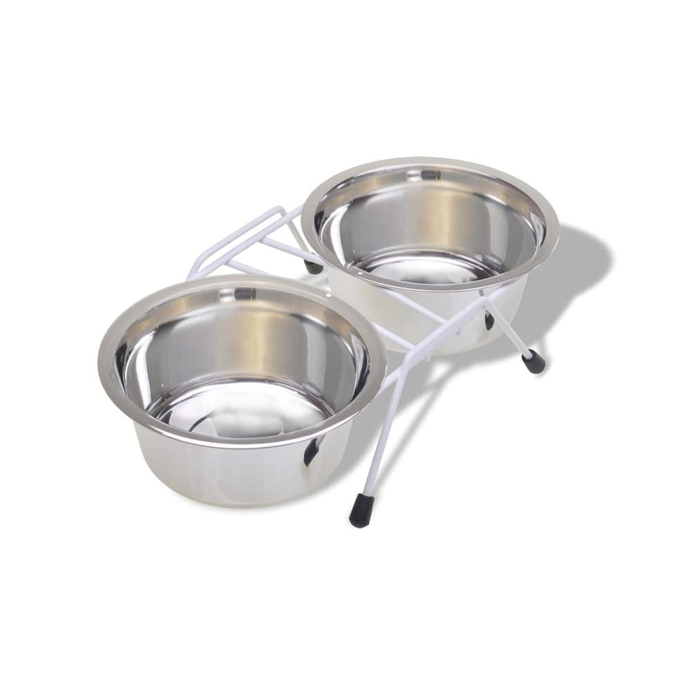 Van Ness Plastics Stainless Steel Double Bowl in Wire Rack Silver 32 oz - Pet Supplies - Van Ness