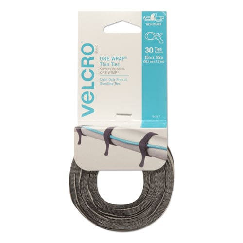 VELCRO Brand One-wrap Pre-cut Thin Ties 0.5 X 15 Black/gray 30/pack - Office - VELCRO® Brand