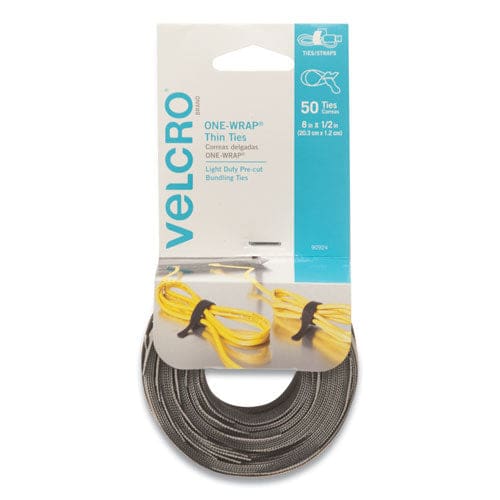 VELCRO Brand One-wrap Pre-cut Thin Ties 0.5 X 8 Black/gray 50/pack - Office - VELCRO® Brand