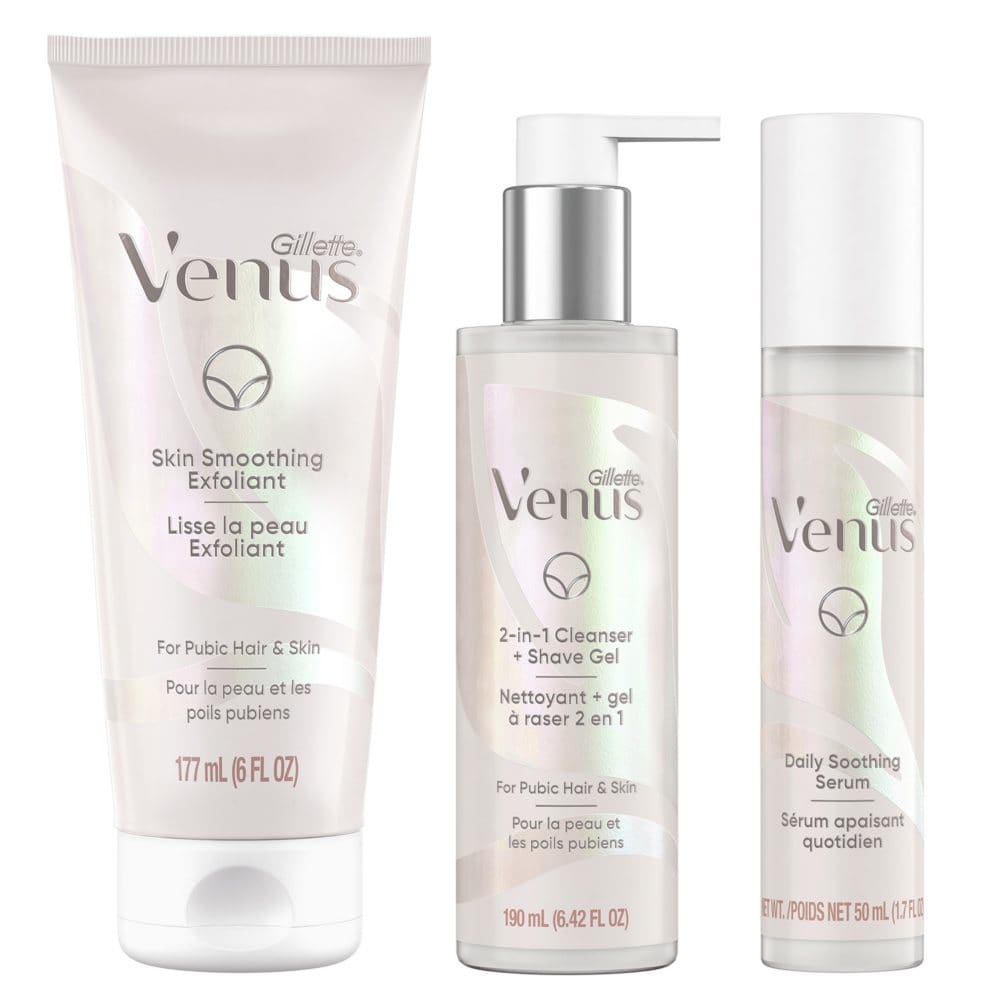 Venus Pubic Hair & Skin Cleanser Exfoliant and Serum 3-Piece Bundle - Razors Shaving & Hair Removal - Venus Pubic