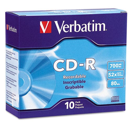 Verbatim Cd-r Recordable Disc 700 Mb/80 Min 52x Slim Jewel Case Silver 10/pack - Technology - Verbatim®