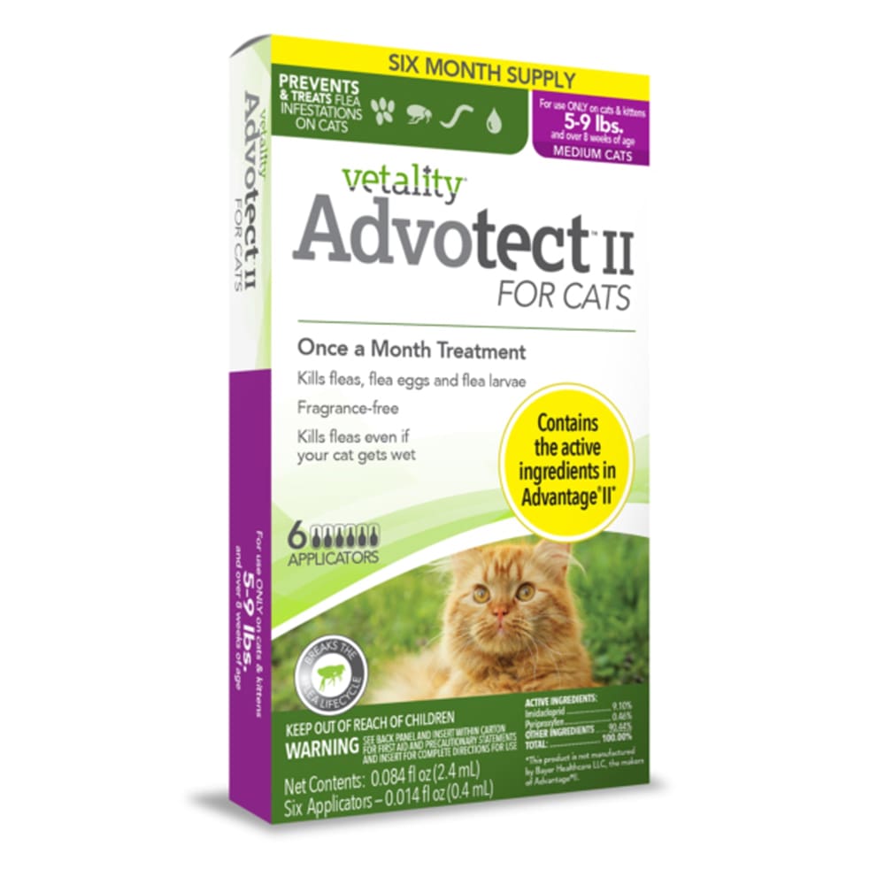 Vetality Advotect II Cat Flea Treatment Cats 5-9 lbs; 6 Doses - Pet Supplies - Vetality