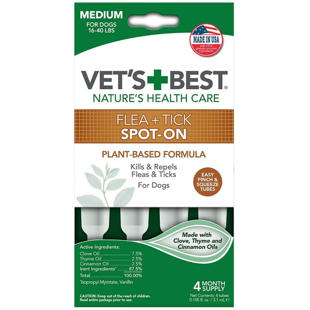 Vets Best Flea and Tick Spot-On 3.1 ml 4 Count - Pet Supplies - Vets Best