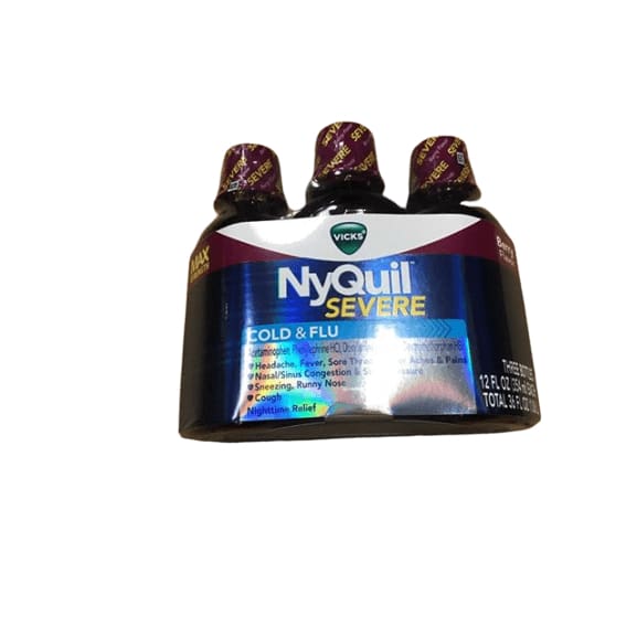 Vicks NyQuil Severe Cold & Flu Liquid Berry Flavor Triple Pack 3 x 12 Fl Oz - ShelHealth.Com