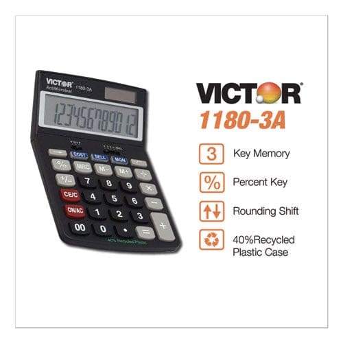 Victor 1180-3a Antimicrobial Desktop Calculator 12-digit Lcd - Technology - Victor®