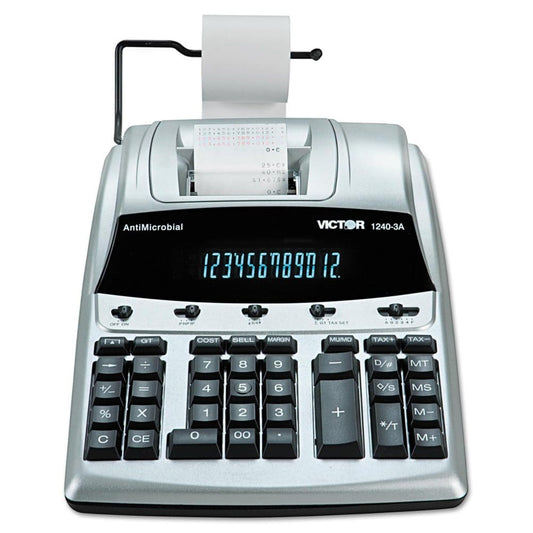 Victor 1240-3A AntiMicrobial Two-Color Printing Calculator 12-Digit Fluorescent - Calculators - Victor