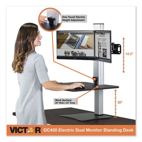 Victor High Rise Electric Dual Monitor Standing Desk Workstation 28 X 23 X 20.25 Black/aluminum - Furniture - Victor®