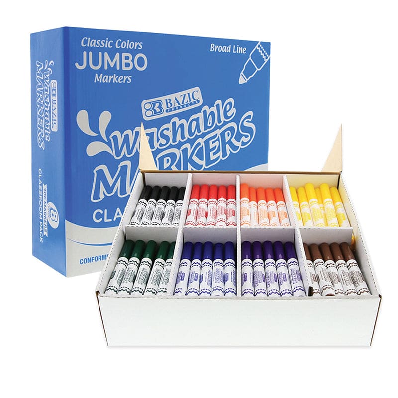 Washable Markers Jumbo 200Ct 8 Colors Class Pk - Markers - Bazic Products