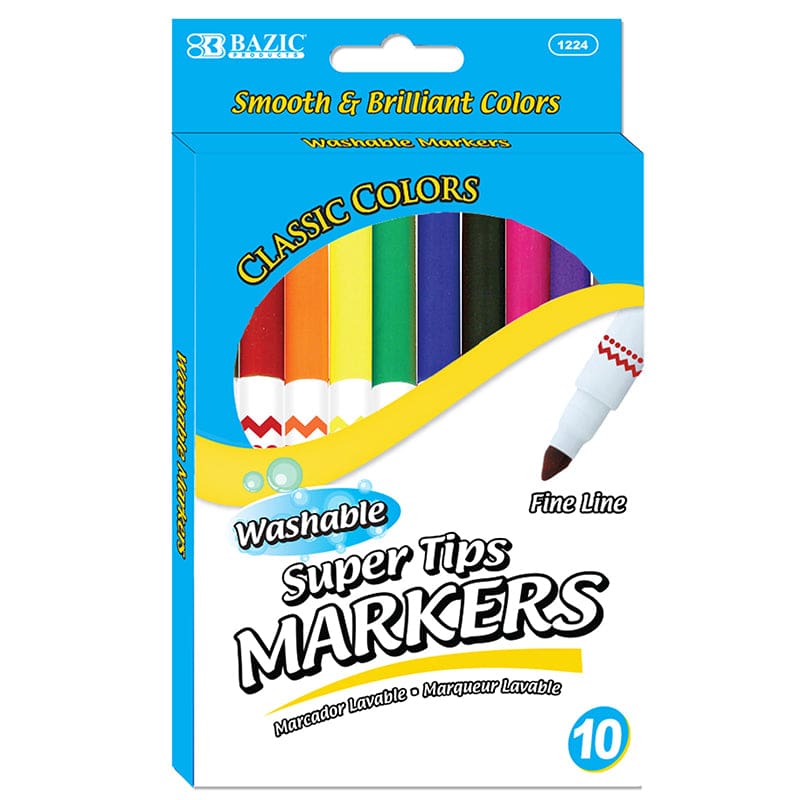 Washable Markers Super Tip 10 Colrs (Pack of 12) - Markers - Bazic Products