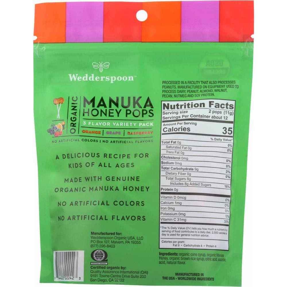 Wedderspoon Wedderspoon Organic Manuka Honey Pops For Kids Variety, 4 oz