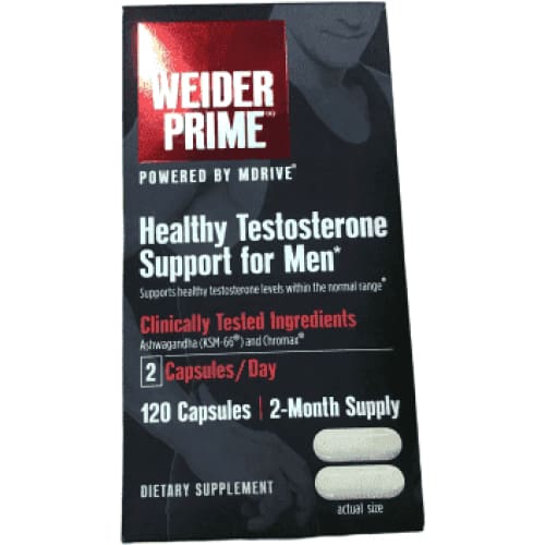 Weider Prime Low-T Supports Energy, Strength, Focus, Stress, Lean Muscle - 120 capsules - ShelHealth.Com