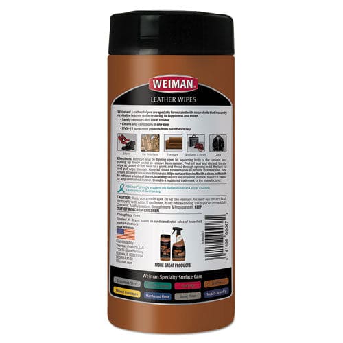 WEIMAN Leather Wipes 7 X 8 30/canister 4 Canisters/carton - Janitorial & Sanitation - WEIMAN®