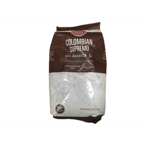 Wellsley Farms Colombian Supremo Medium-Dark Whole Bean Arabica Coffee, 40 Ounces - ShelHealth.Com