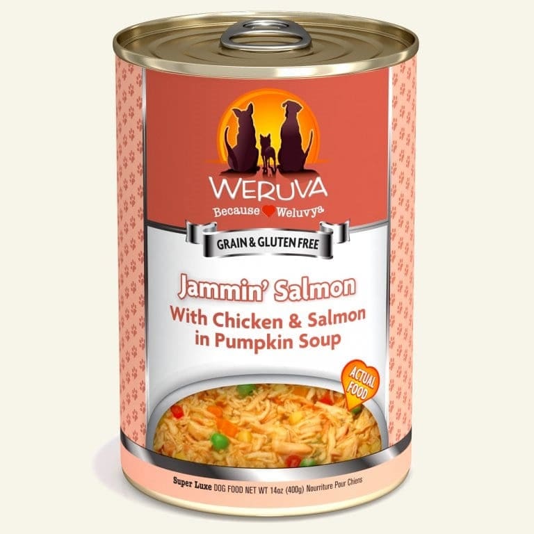 Weruva Dog Jammin? Salmon with Chicken & Salmon in Pumpkin Soup 14oz. Case Of 12 - Pet Supplies - Weruva